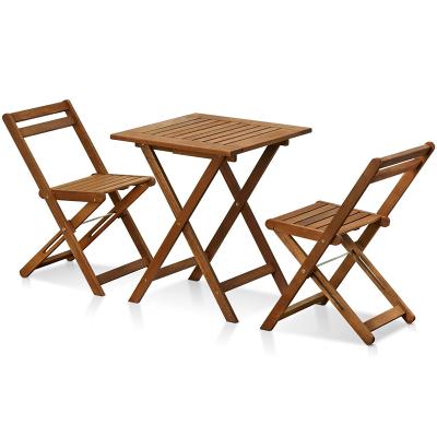 China Eco-Friendly Modern High Quality Natural Wood Patio Furniture Outdoor 3 Piece Bistro Desk Chair Set for sale