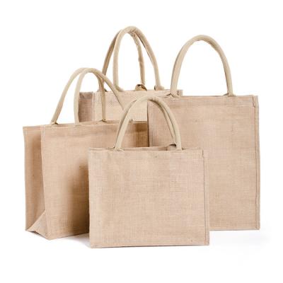 China Eco Friendly Natural Burlap Tote Bags Reusable Jute Shopping Bag Eco - Friendly for sale