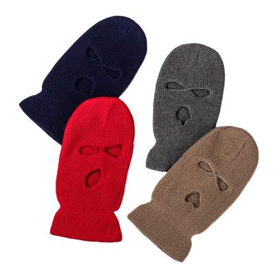 China Pure knitting acrylic three color CS hat men and women JOINT bandit mask hole knitting cold winter hat wholesale for sale