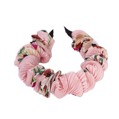 China 2021 new fashion design polka dots ruffle satin ruched headband ruched headband volume wave Bohemian elegant fashion for women girls for sale