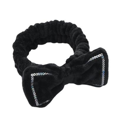 China Gently 2021 Korean version of the plush hair band cute sequins bow makeup wash hair band street wind headwear makeup spa headband for sale