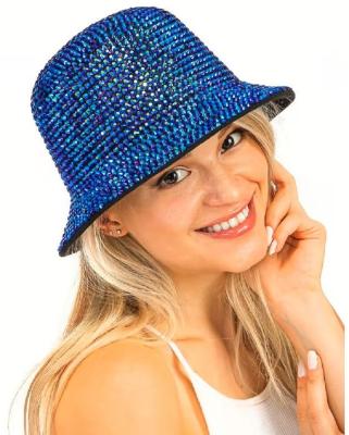 China 100%Polyester Fabric Rhine Bling ROYAL SHINE AND BLING Hand Made Stone Bucket Hat Crystal Felted Hat for sale