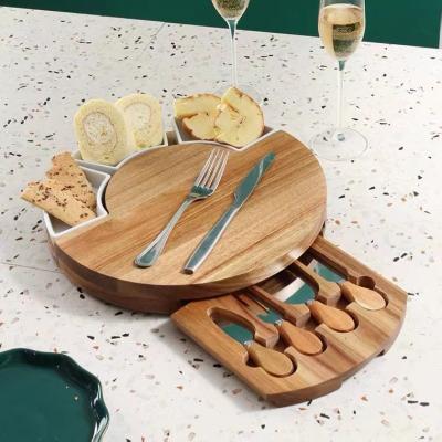 China Sustainable Bamboo Cheese Board with Wooden Cutlery Set Deli Board Set and Meat Serving Board with Slide-Out Drawer for sale