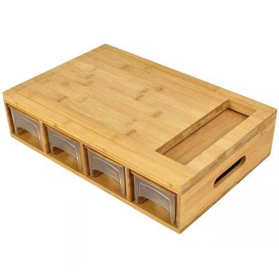 China Large Multifunctional Bamboo Bamboo Cutting Board Set With 4 Drawer Chopper Set Bamboo for sale