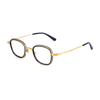 China Small Glass Frame Reading Glass Frame Box Black Flat Rectangular Frame Gold Titanium Simple Eyeglasses Frames for sale