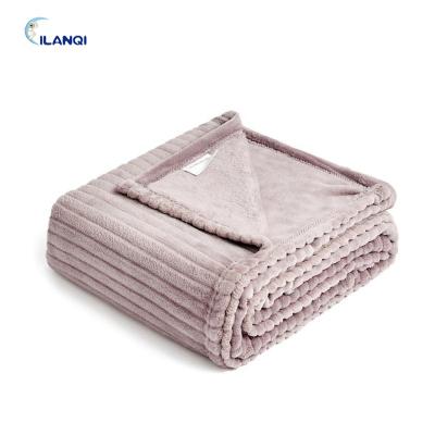 China Factory Direct HOT Custom Soft Purple Stripe Flannel Bed Blanket For Home Textile for sale