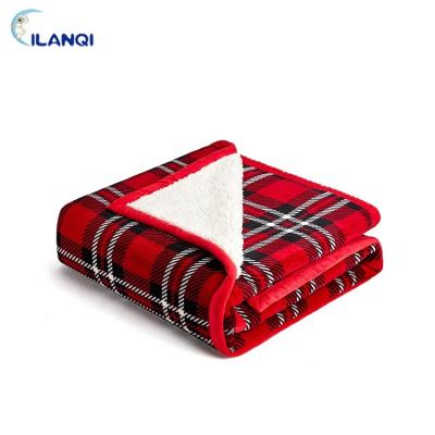 China High quality cheap cozy wholesale plaid printing double layer flannel throw blanket PASSIONATE and Sherpa fleece custom throw blanket for home for sale