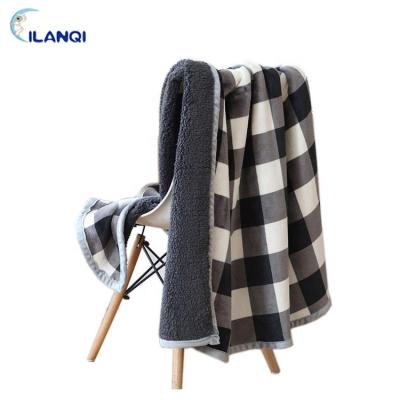 China PASSIONATE OEM Accept Popular Claim Black And White Plaid Printing Flannel Throw And Sherpa Fleece Soft Comfortable Soft Double Thick Blanket for sale