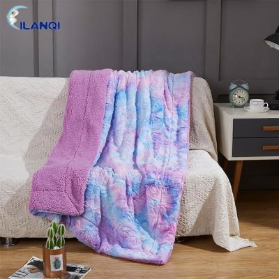 China PORTABLE Luxury Colorful Tie Dye Purple Faux Fur Fleece Blanket Warm Purple Sherpa Sofa Throw Blanket For WinterTravel Blanket In Pocket for sale