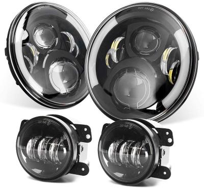 China High Quality New Wind 7inch Black LED Headlights 4inch LED Fog Lights Compatible With 2017 JK TJ LJ Jeep Altercation-R 97 for sale