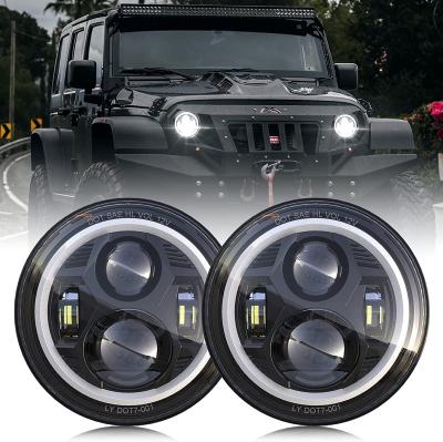 China Seven Inch Cowboy Circle Full 7 Inch Round Cree LED Headlights With DRL Amber Turn Signal For Compatible With Jeep Altercation-R JK TJ LJ CJ Hummber H1 H2 Pairs for sale