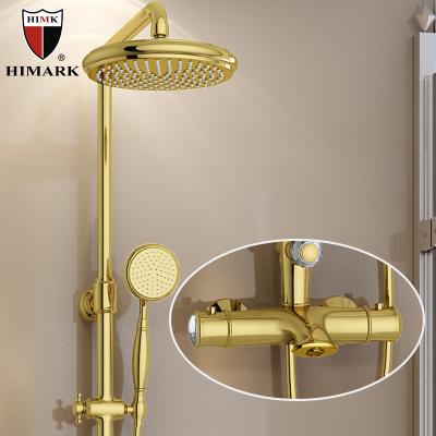 China With Gold Luxuri Slide Bar HIMARK Ware Wall Mounted Sanitary Bathroom Thermostatic Shower Faucet Set for sale