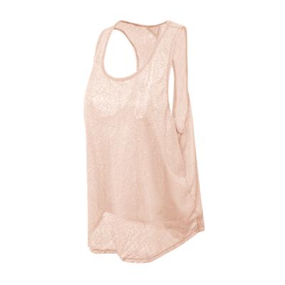 China Breathable Sleeveless Sheer Running Gym Tops Quick-drying Mesh Fitness Hollow Out Breathable Vest Yoga Sports Loose Blouse Women's for sale