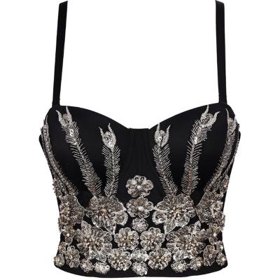 China Lady's Upper Black Corset Handmade Rhinestone Diamond Fashion Sexy Lingerie Young Girl Women Underwear Antibacterial Sexy Corset High Crop for sale