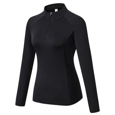 China Half-Zip Breathable Fitness Running Yoga Clothes Quick Drying High Tights Stretch Back Up Collar Hoodie Yoga Tops for sale