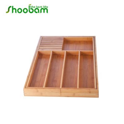 China Expandable Bamboo Kitchen Drawer Cutlery Tray Organizer for sale