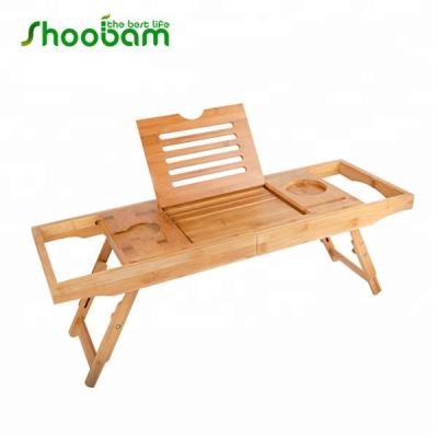 China Living 2 In 1 Bamboo Caddy Tray And Bamboo Tub Bed Tray With Adjustable Legs for sale