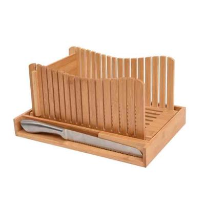 China Sustainable Bamboo Bread Slicer with Foldable Wooden Knife Bread Slicer with Adjustable 3 Slicer Size Bread Slicing Guide for sale