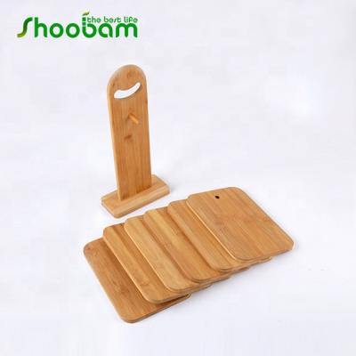 China Sustainable Bamboo Cutting Board 6 Sets With Stand Holder For Cutting Cheese, Sandwich, Fruit for sale