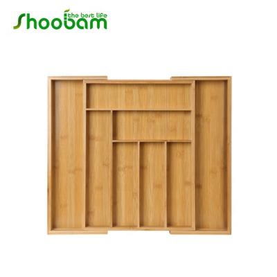 China Sustainable Bamboo Expandable Drawer Organizer, Adjustable Cutlery and Kitchen Utensil Tray Drawer Divider for sale