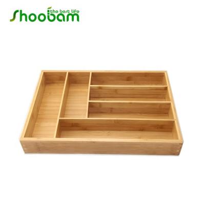 China Sustainable Kitchen Utensil 6-Slot Cutlery Drawer Bamboo Organizer Flatware Tray Dividers for sale