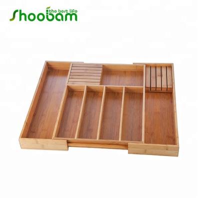 China Expandable Bamboo Kitchen Drawer Cutlery Tray Organizer for sale