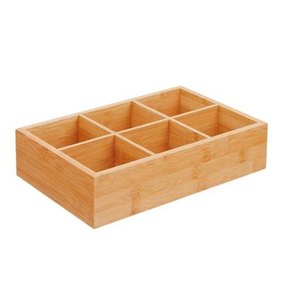 China Sustainable Container Box bamboo organizer - wooden tea and stand food storage crate for tea bags, coffee, sugar, and small packets for sale