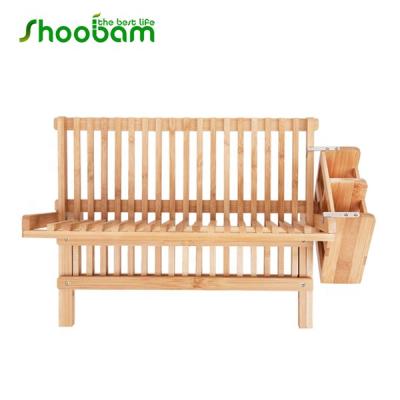 China Sustainable Bamboo Dish Drying Folding Folding Rack Dish Utensil Dish Rack With Chopsticks Basket for sale