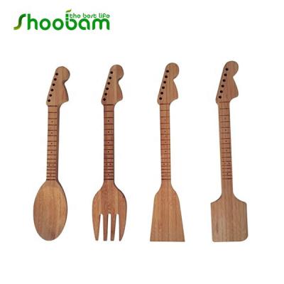 China Sustainable Wooden Bamboo Guitar Neck Shaped Kitchen Utensil Set for sale