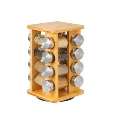 China Contemporary 16 Jars Rotating Spice Rack Organizer Rotating Spice Holder Countertop Bamboo Spice Rack Rotating Organizer for sale