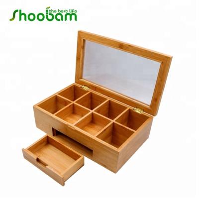 China Sustainable Bamboo Tea Box , Tea Bag Storage Chest With Expandable Drawer for sale