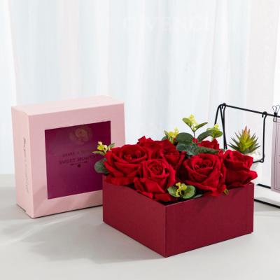 China NOCI OEM Recyclable Customized Luxury Caja De Flores PVC Window Lide And Low Square Rose Flower Packaging Gift Box Hard Paper Box for sale