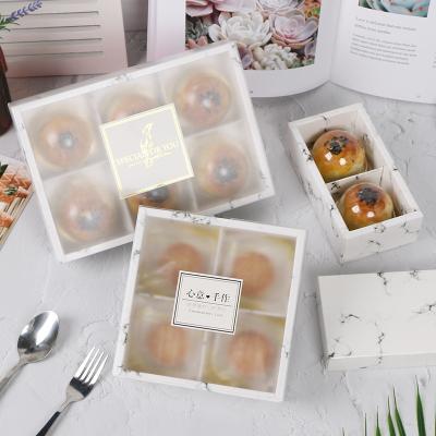 China 2 4 6 Egg Cupcake Yolk Moon Cake Boxes Recyclable Customizable Packaging Gift Pastry Mooncake Crunch Paper Box With Lid for sale