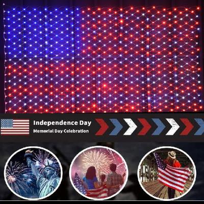 China 420LED Indoor Outdoor Waterproof American Flag Net Fairy Led Outdoor Garden Light 3 Colors Independence Day Holiday Led Decoration Light for sale