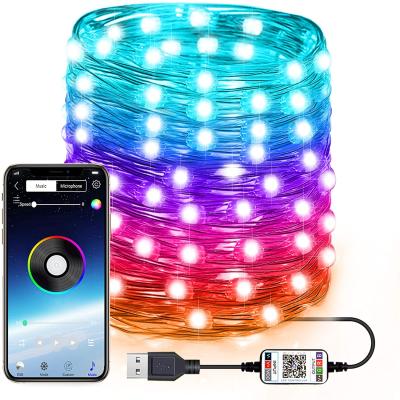 China Bluetooth RGB USB LED APP Controlled String Light Smart Copper Wire String Lamp Waterproof Garland Lights New Year Christmas Decoration for sale