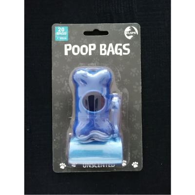 China Sustainable Cost Effective Bone Shape Dog Poop Bag 1 Dispenser + 1 Roll 20 Bags for sale