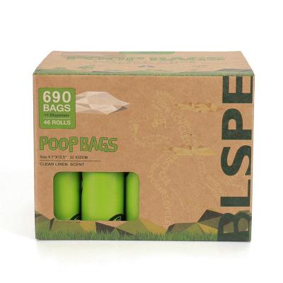 China Sustainable Eco Friendly Products 690 Pet Dog Rolls 46 Rolls Biodegradable Compostable Poo Bag for sale