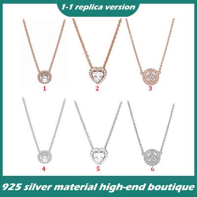 China Vintage 925 Sterling Silver Noble Heart Necklace Rose Gold Round Collar Female Clavicle Chain for sale