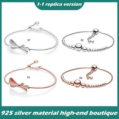 China Vintage 925 Sterling Silver Gold Rose Bow Size Adjustable Bracelet Suitable For Original Bracelet for sale