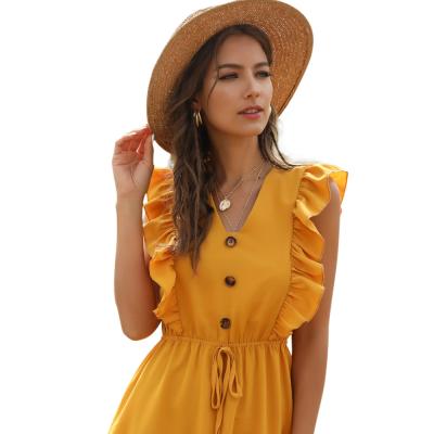 China 2021 New Arrival Women's Breathable V-Neck Ruffle Lace Up Belted Casual Dress For Women for sale