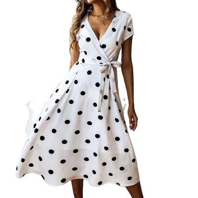 China 2021 New Arrival Dot Print V-Neck Fashion Breathable Casual Dress For Women for sale