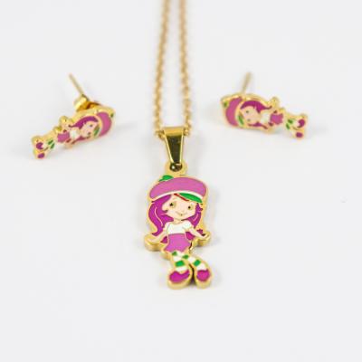 中国 Durable Female Creative Paint Oil Colorful Necklace Earring Stainless Steel Jewelry Sets 販売のため