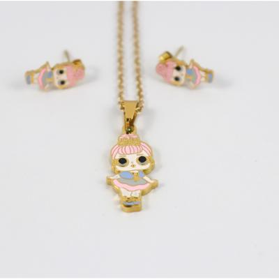 China Durable Wholesale Oil Painting Necklace Earring Set Cartoon Unicorn Jewelry Staonless Steel Jewelry Sets For Chirdren Women for sale