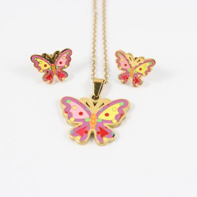 China Cute Durable Butterfly Necklace Earring Pendant NecklaceStainless Steel Butterfly Sets Chain for sale