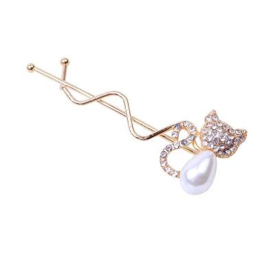 中国 Fashion Cat Shaped Bead Pearl Hairpins Women Hair Jewelry Hair Pins Headwear Girl Accessories Rhinestone Hair Clip Barrettes 販売のため