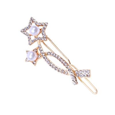 China Fashion Woman Hair Accessories Pearl Crystal Rhinestones Metal Five-pointed Star Shape Hair Pins for sale