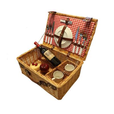 China Folding Picnic Basket With Insulation Layer High Sealing Waterproof Picnic Mat Tableware Wicker Picnic Basket Set For 2 Person for sale