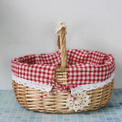 China Wholesale Customized Outdoor Rattan Stocked Storage Vegetable Fruit Spring Outlet Willow Picnic Basket Wicker With Handles for sale