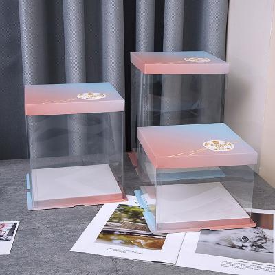 China 2021 gradient PET most popular wedding clear birthday cake box factory direct 30*30*25cm for sale