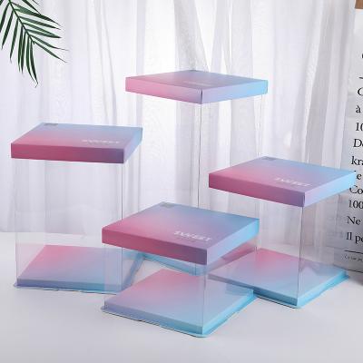 China 2021 New Arrival Rainbow Cake Box PVC PET Color Printed Clear Cake Box With Customized Logo for sale